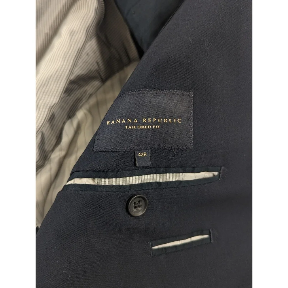 Banana Republic Sport Coat 42R Slim‎ Fit Cerruti Wool Navy Crosshatch Blazer